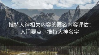 推特大神相关内容的匿名内容评估：入门要点，推特大神名字
